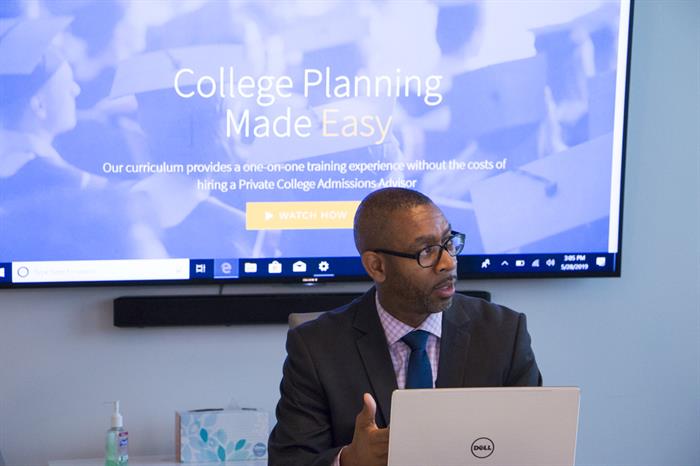 Claude Harris of College Coaching Network showcases his company's app and website.