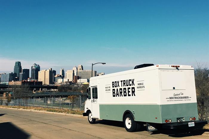 Box Truck Barber Truck Kansas City skyline