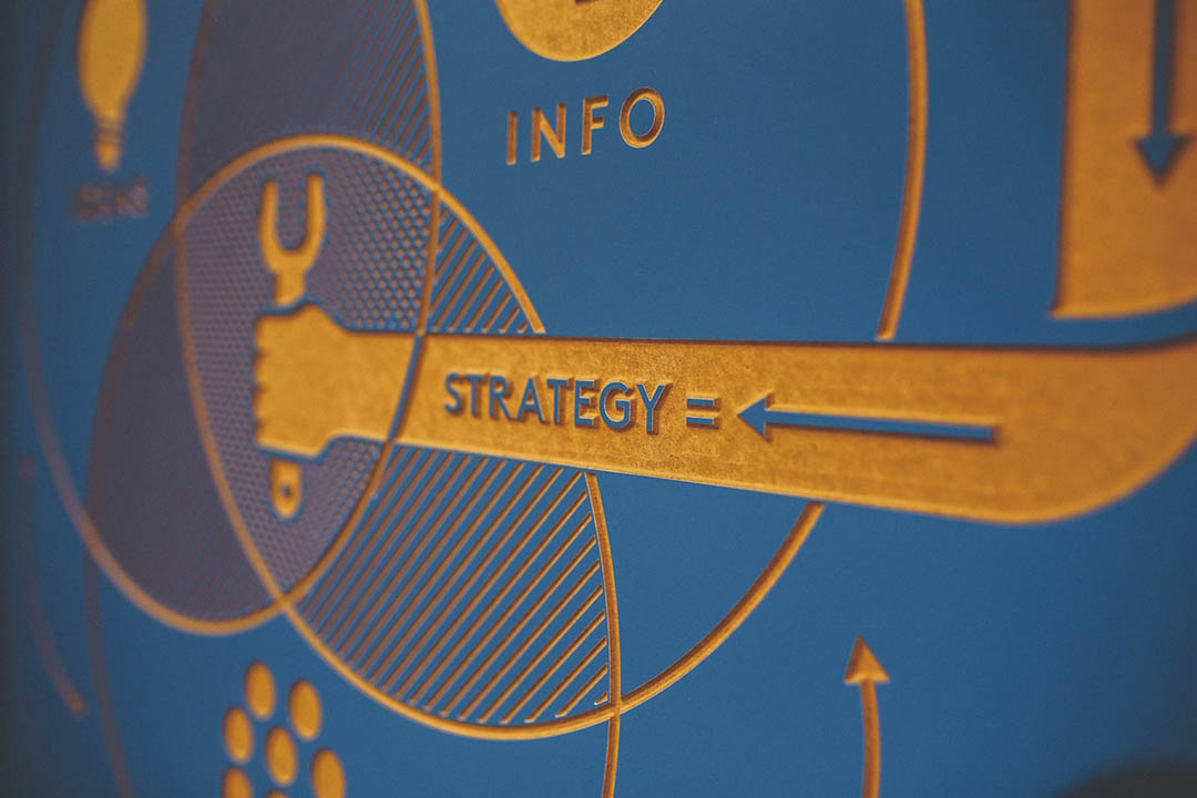 A board with the word "strategy" written on it