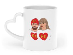 Travis Kelce and Taylor Swift coffee mug by Sara Cramer Taylor 