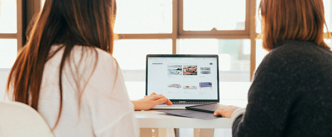 Two women browse a small business website